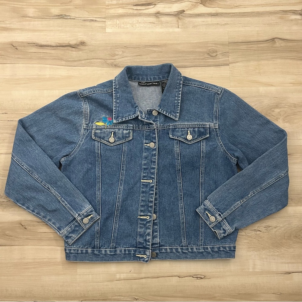 No Boundaries Denim Floral Embroidered Jean Jacket Size XL Juniors Vtg Y2K